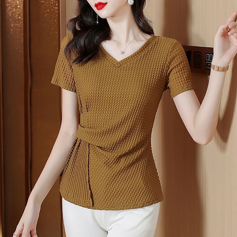 Knitted Ice Silk Short Sleeve T-shirt Women's Summer