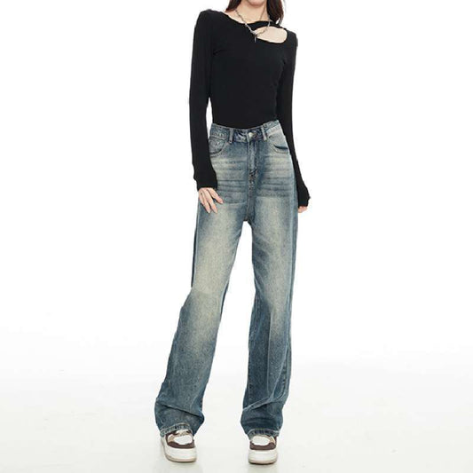 Retro Wide-leg Pants Jeans Women's Lengthened Trousers