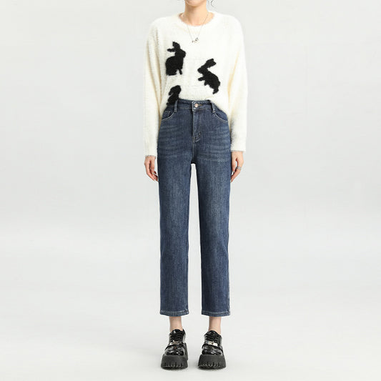 Fleece-lined Thick Cropped Jeans For Women