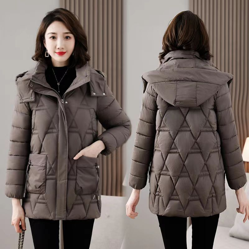 Down Cotton-padded Jacket Women's Mid-length Hooded