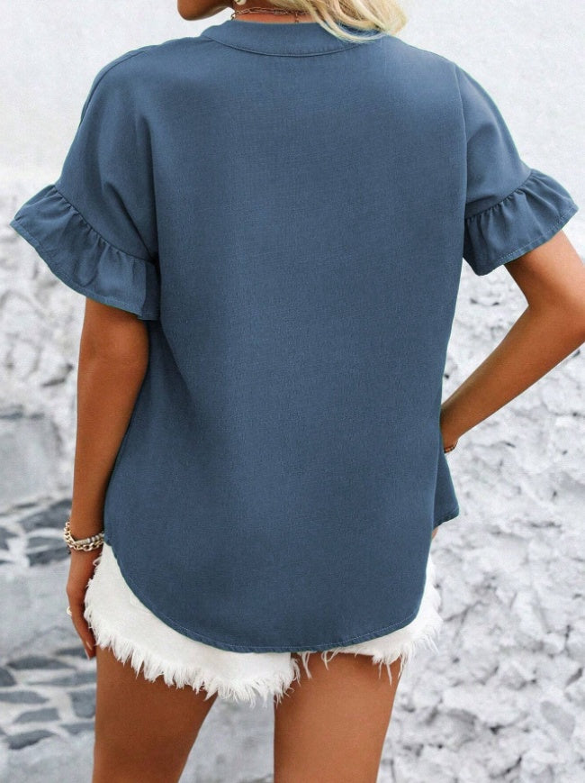 Women's Fashionable Simple Solid-Color Shirt, Perfect For Daily Summer Wear,Short Sleeve Tops