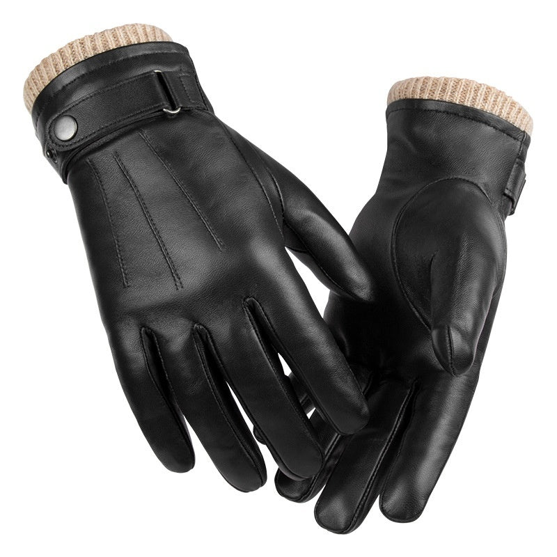 Men's Fleece-lined Windproof Winter Sheepskin Warm Gloves