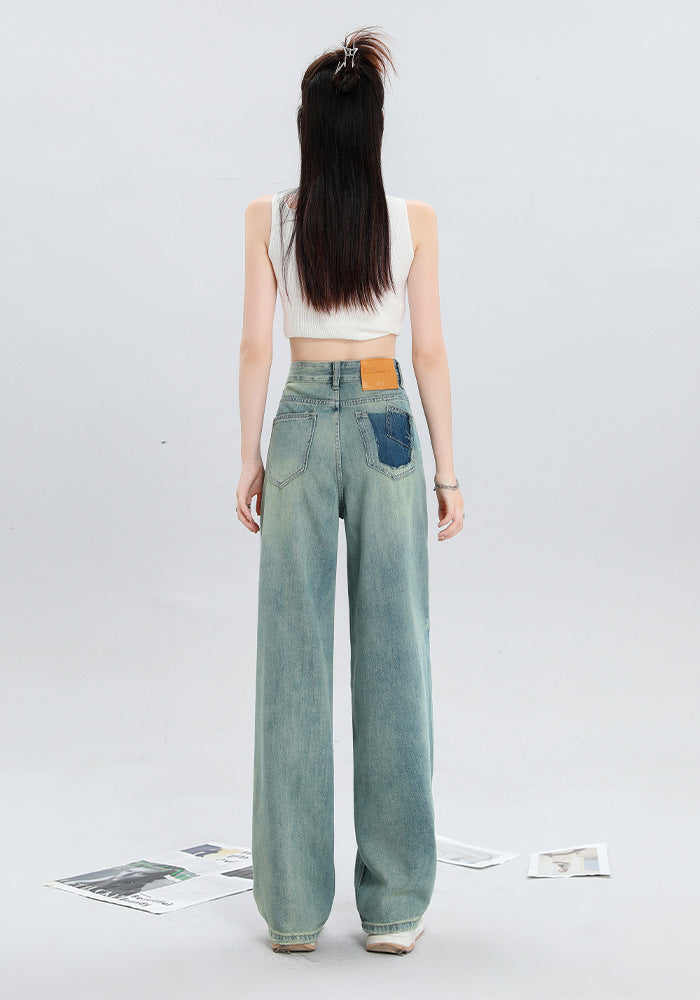 Women's Fashion Holes Narrow Wide-leg Jeans