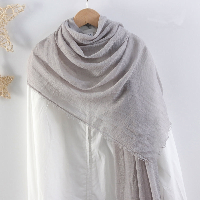 Solid Color Pleated Cotton And Linen Scarf Monochrome Women's Hair Towel Crumpled Burrs