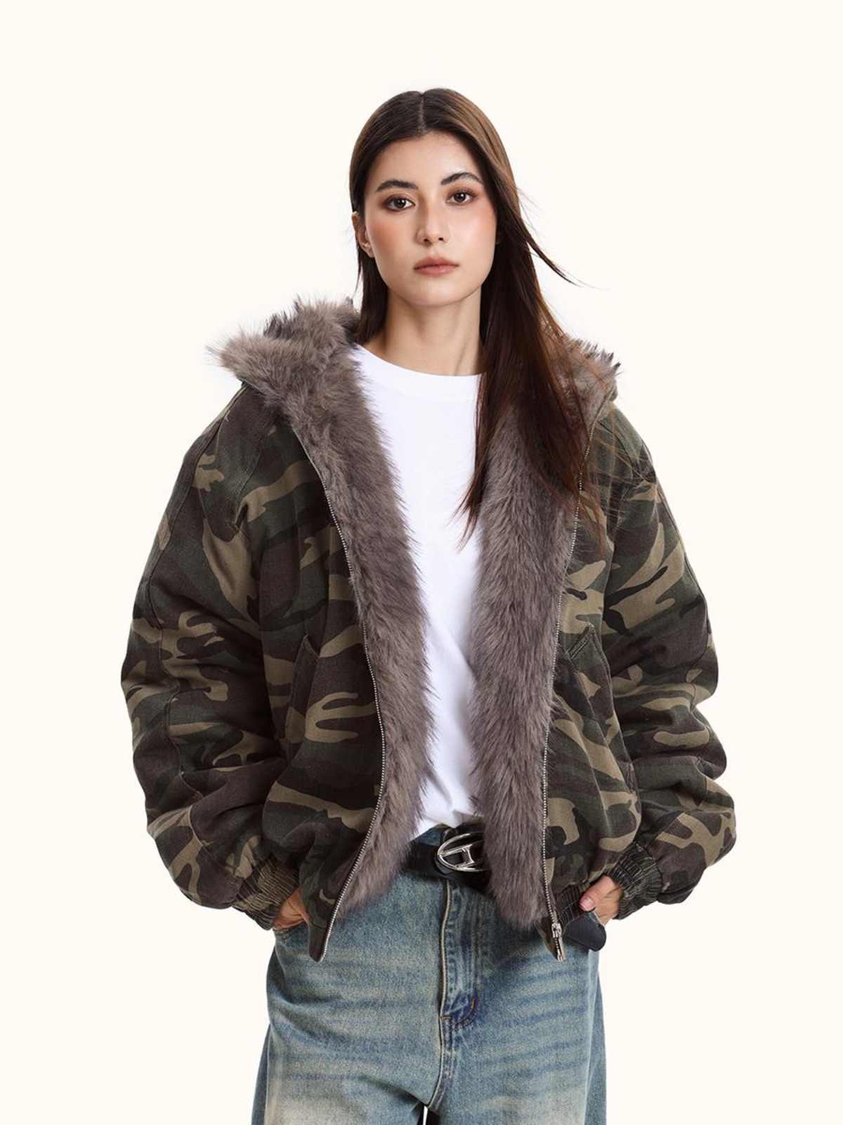 Women's Hooded Camouflage Jacket Cotton-padded Jacket