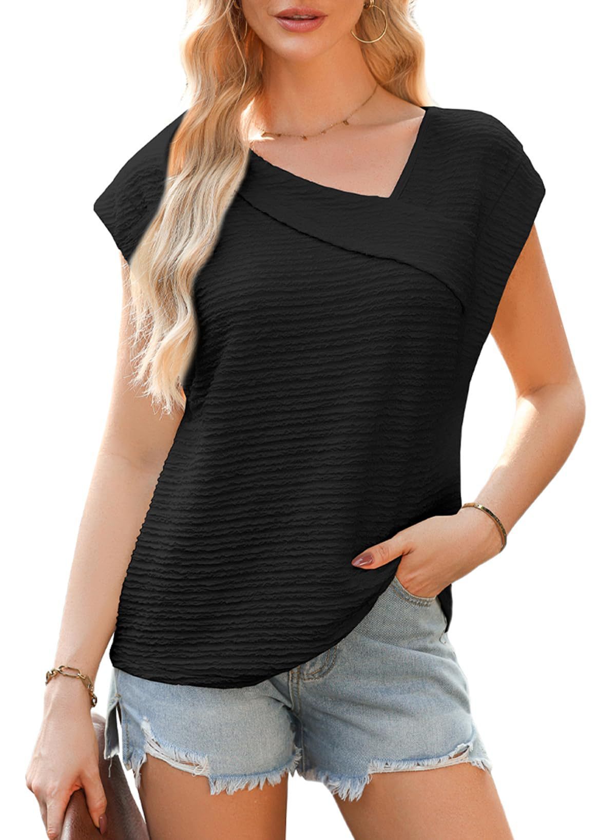 Women's Diagonal Collar Fashion Casual Short Sleeve Fashion T-shirt