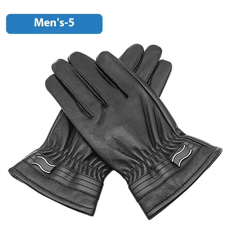 Genuine Leather Gloves Men's Winter Velvet Cold Protection Warm Sheepskin Gloves Cycling And Driving Touch Screen